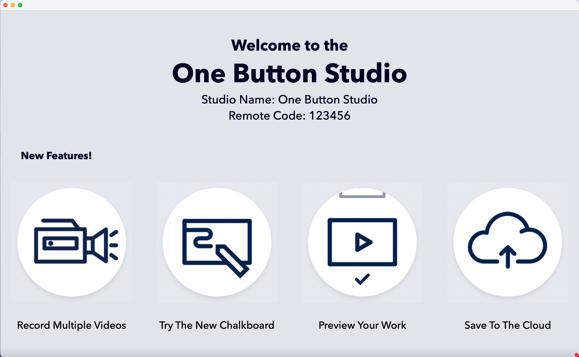 One Button Studio welcome screen